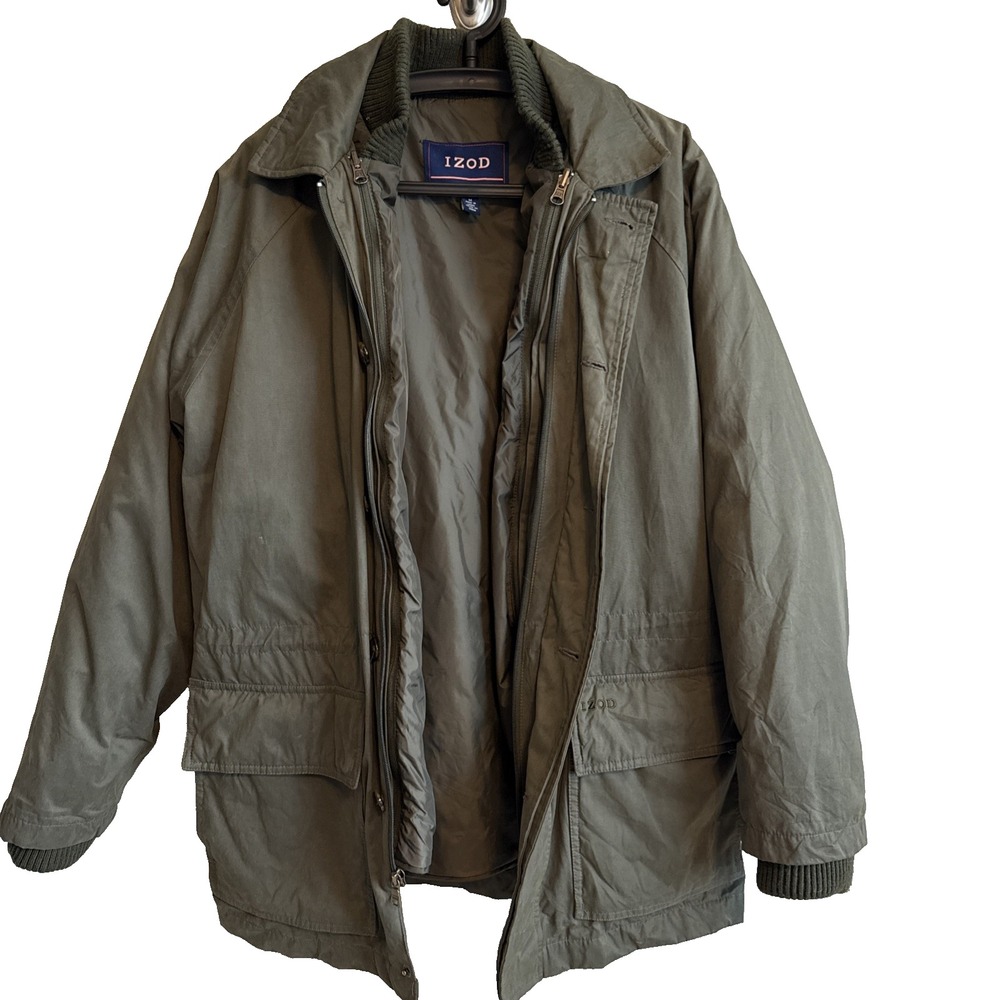 Izod Mens Outerwear 3-1 Coat M Olive Green Outdoors Utility Classic Gorpcore